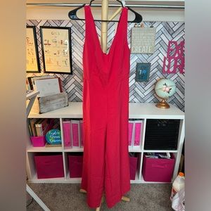 Melloday Hot Pink V-Neck Open Back Jumpsuit with Tie and Pockets Size Small NWT